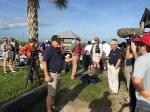 David Muth with the National Wildlife Federation gives an overview of the tour at the Myrtle Grove Marina.