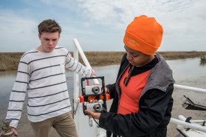 Cameras used to map the new land forming in Bayou John. © AnnieLaurie Erickson February 21, 2016.