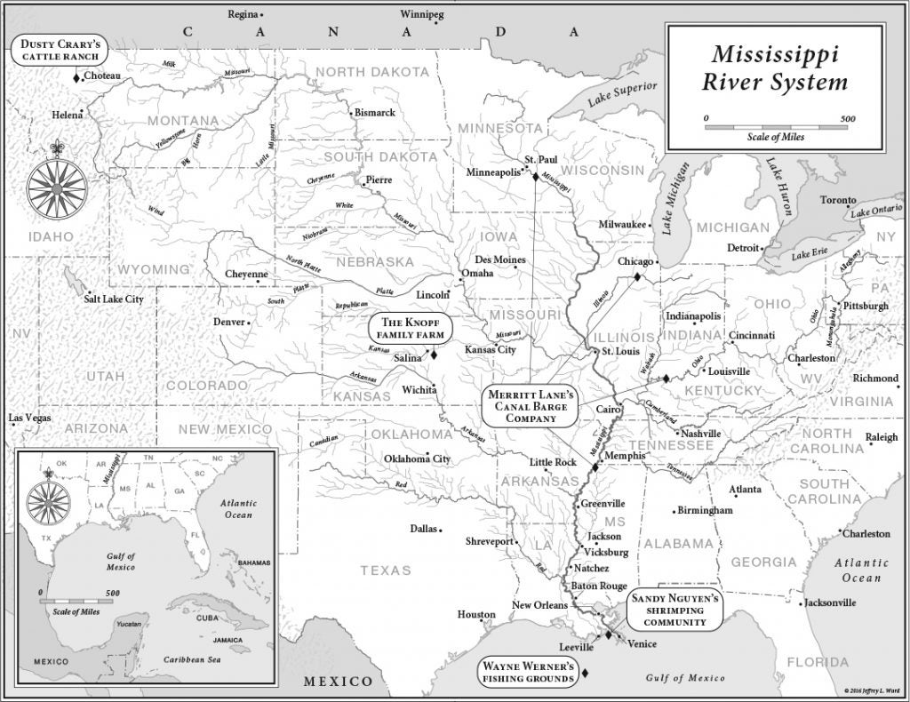 The Mississippi River watershed, the third largest in the world, drains about 40 percent of the continental United States – spanning 31 states, 2 Canadian Provinces and 7,000 tributaries from the Rockies to the Appalachians. Credit: Rancher Farmer Fisherman